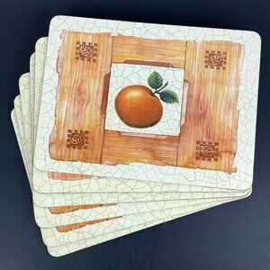 Set Of 8 Rectangular Fruit-Themed Placemats With Orange Design Cork Backing
